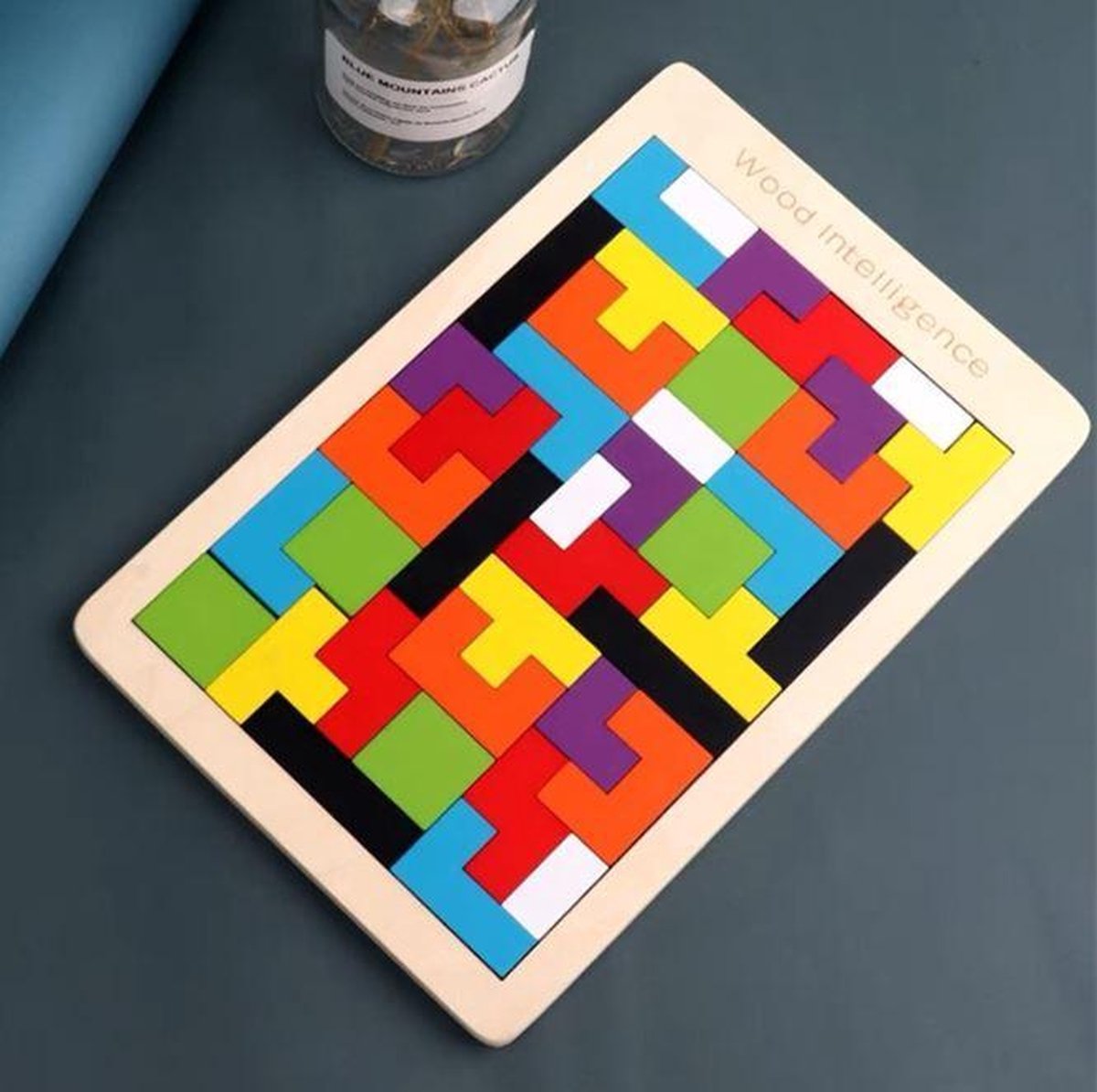 Coogam Houten Tetris Puzzel | 40 Stuks Tangram Jigsaw | Denkspelletje Speelgoed Voor Kinderen | Houten Puzzeldoos | Hersenen Spel | Gebouw Blok | Intelligentie Educatief Cadeau Voor Peuters